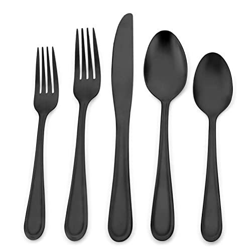 Matte Black Silverware Set,BEGEEL 40-Piece Satin Finish Flatware Set for 8,Solid Stainless Steel Cutlery Set,Tableware Utensil Sets for Kitchen Home and Restaurant,Dishwasher Safe