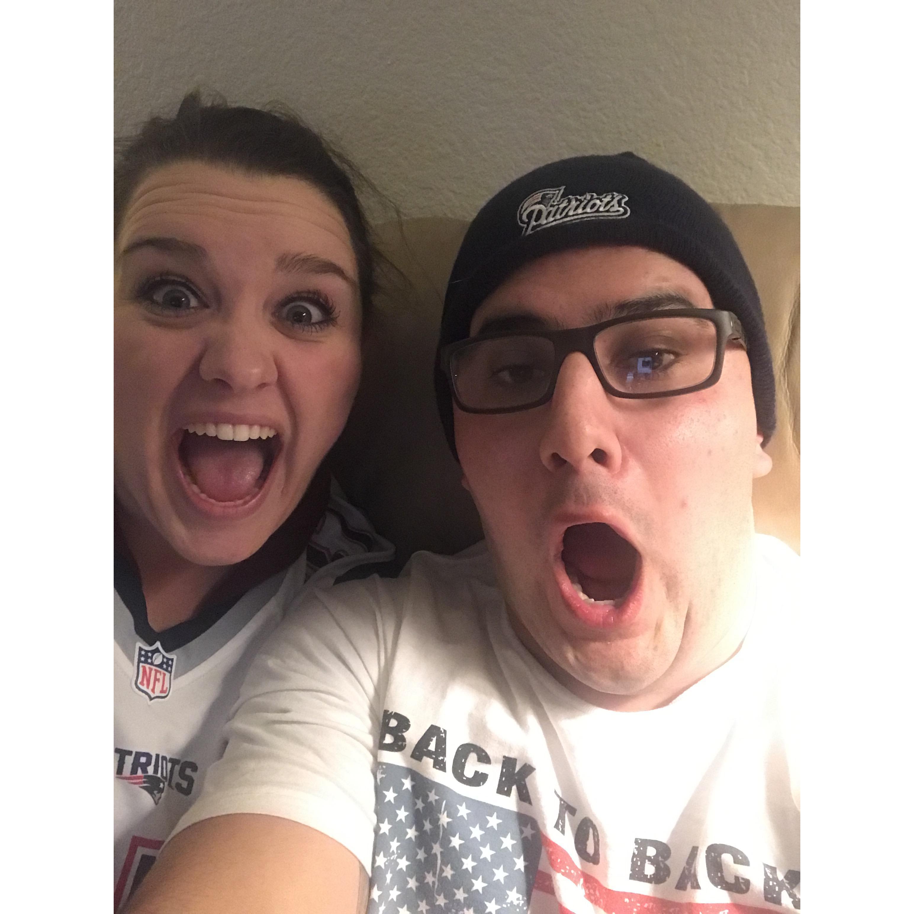 Celebrating a Patriots win, watching the game at home with my dad; Pleasanton, CA
2017