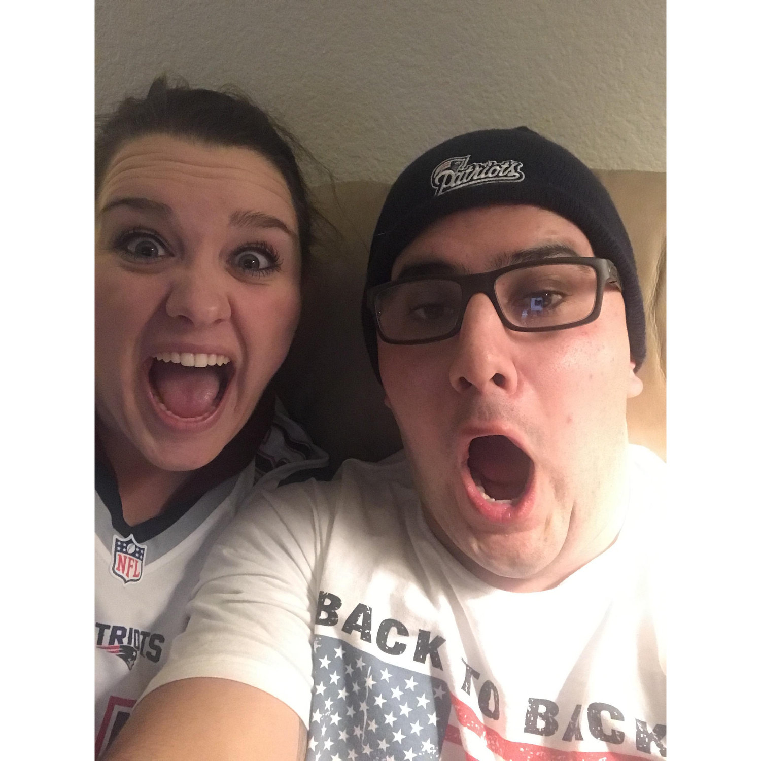 Celebrating a Patriots win, watching the game at home with my dad; Pleasanton, CA
2017