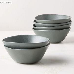 Selene Green Stoneware Soup Bowls Set of 6 | CB2