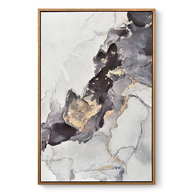 ARTINME Framed Canvas Abstract Wall Art Grey and Gold Foil Hand-Painted 3D Texture Illustrations Modern Art Multicolor Pastel for Living Room, Bedroom, Office 16"x24" B