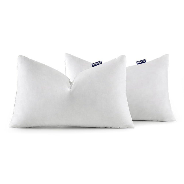 MIULEE 12x20 Pillow Inserts, Pack of 2 Feather Throw Pillow Inserts, Decorative Fluffy Throw Pillows Cotton Fabric for Living Room Sofa Bed