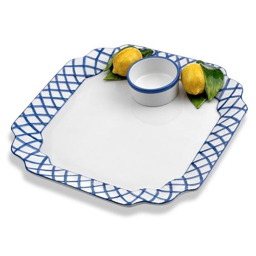BLUE TRELLIS WITH LEMONS CHIP & DIP