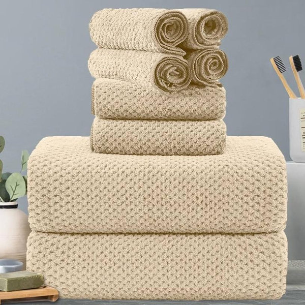 8-Piece Beige Bath Towels Set,2 Oversized Large Bath Towels Sheet,2 Hand Towels and 4 Washcloths - 600 GSM Soft Luxury Towel Set,Highly Absorbent Quick Dry Towel Collection for Bathroom,Hotel and Spa