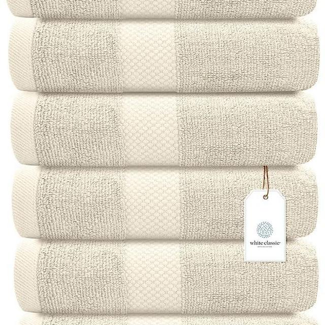 White Classic Luxury Hand Towels for Bathroom-Hotel-Spa-Kitchen-Set - Circlet Egyptian Cotton - 16x30 Inches - Set of 6 (Ivory)
