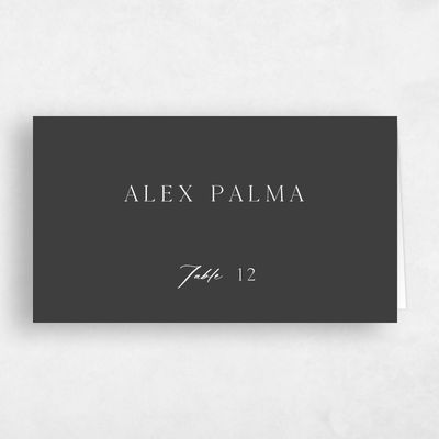 Dark Charcoal, Black Wedding Place Card - Briar