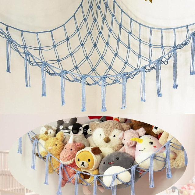 mirolam Stuffed Animal Storage Hammock Large Toy Hammock Net for Stuffed Animals Corner - Blue Plush Stitch Stuff Huggy Wuggy Toy Storage Room Decor