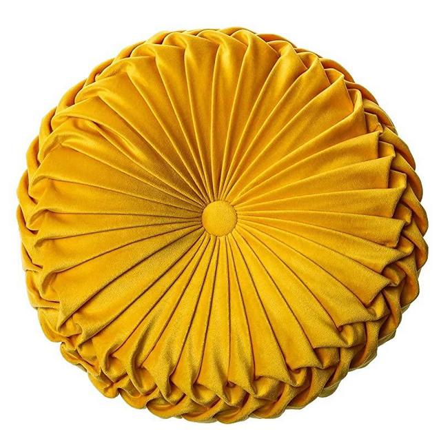 Throw Pillow for Couch Decorative 3D Pumpkin Round Velvet Cushion for Sofa Bed Chair Floor 15"X15", Yellow
