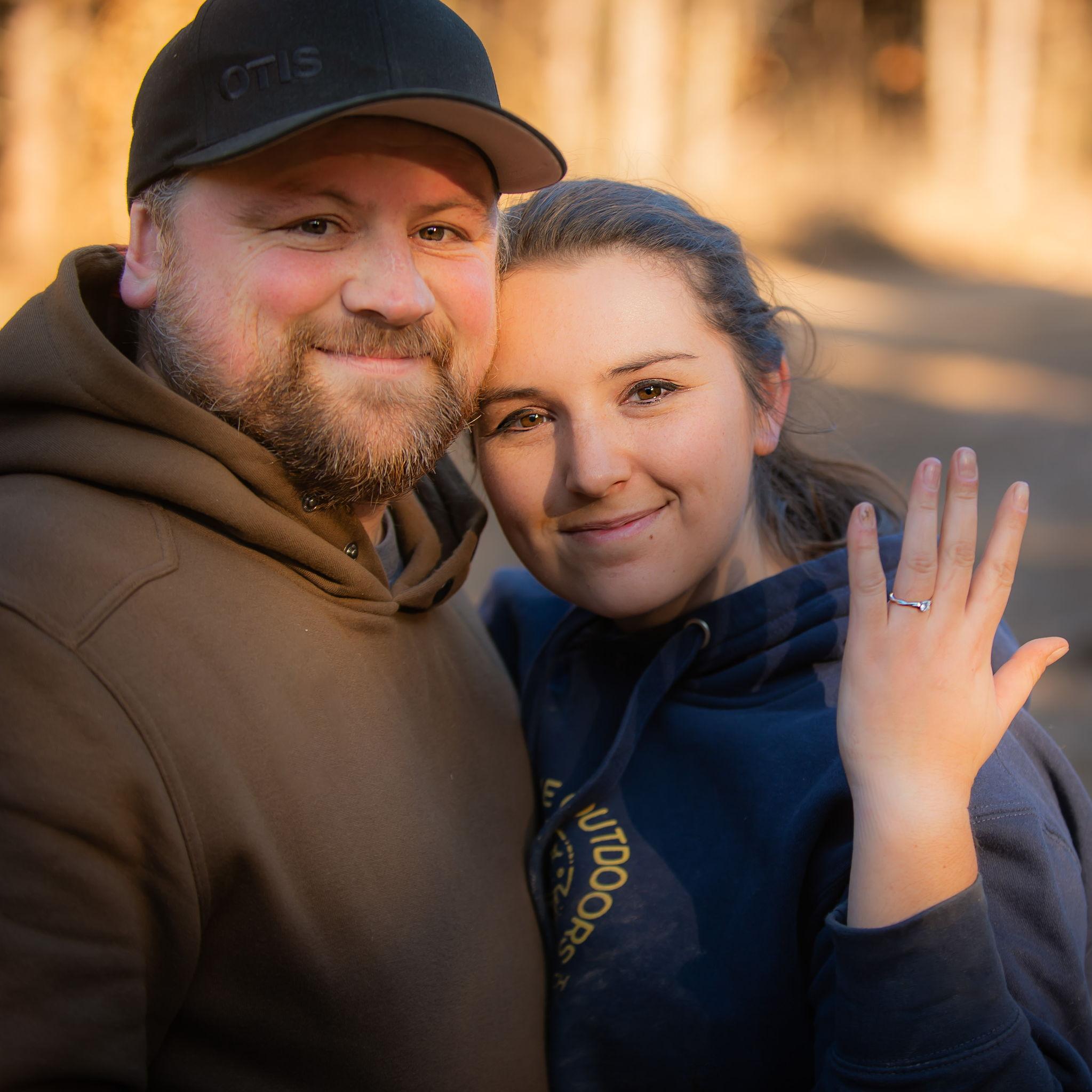 Jon and Cassidy freshly engaged in December 2024. They were back to work on construction within the hour.