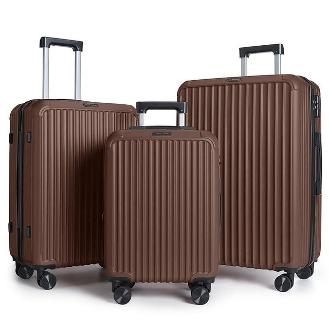 LIGHT FLIGHT Luggage Sets, Durable Hard Shell 3 Piece Set Suitcase with Spinner Wheels, Hardside Lightweight Luggage set with TSA Lock, Large Travel Luggage Set (20" 24" 28"),Coffee Brown