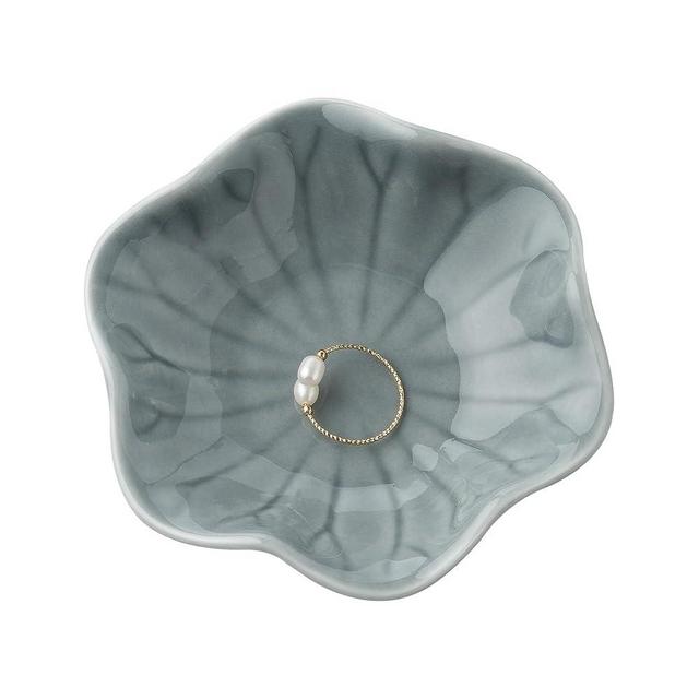 Ceramic Trinket Dish, Ring Tray, Decorative Jewelry Dish for Earrings Necklaces Watch Keys, for Women (Blue Leaf)