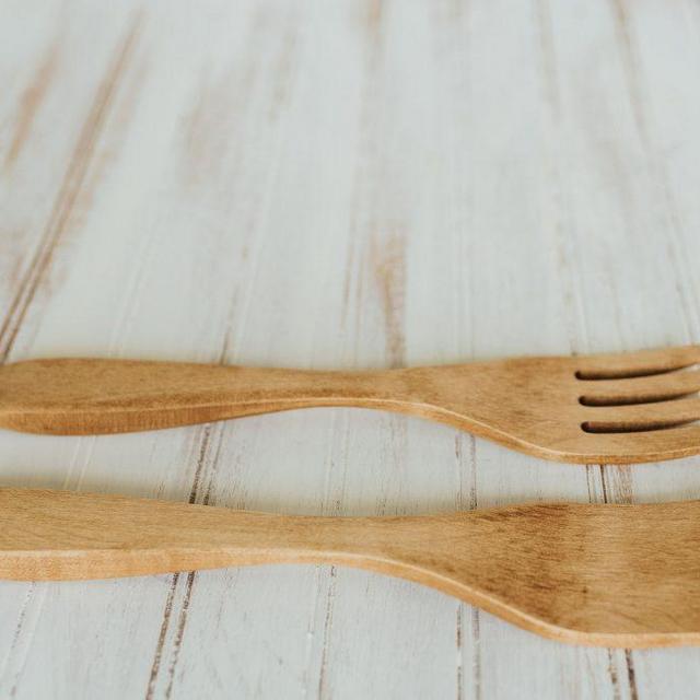 12 inch Beech Light Walnut Caesar Salad Utensil Set - Holland Bowl Mill