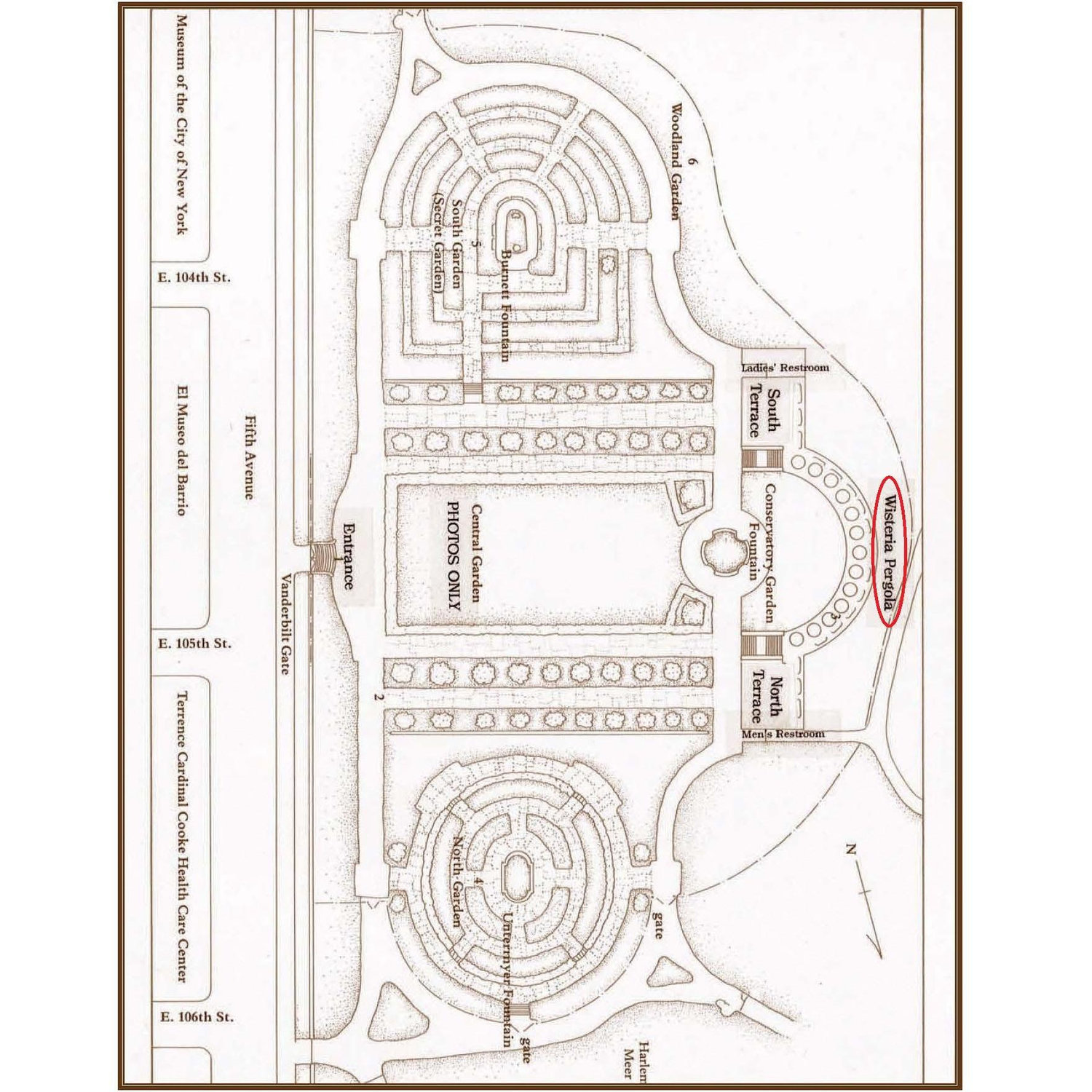 Here's a map of the Conservatory Gardens - the ceremony will be held in the Wisteria Pergola!