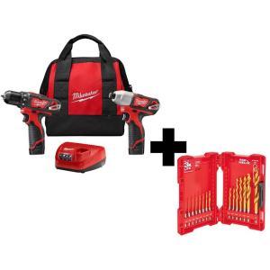 M12 12-Volt Lithium-Ion Cordless Drill Driver/Impact Driver Combo Kit (2-Tool) with Titanium Drill Bit Set (15-Piece)