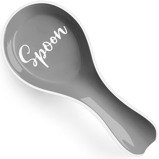Ceramic Spoon Rest for Stove Top, DAYYET Large Spoon Holder, Spoon Rest for Kitchen Counter, Utensil Rest for Ladles, Spatula, Tong, Gray Kitchen Decor and Accessories
