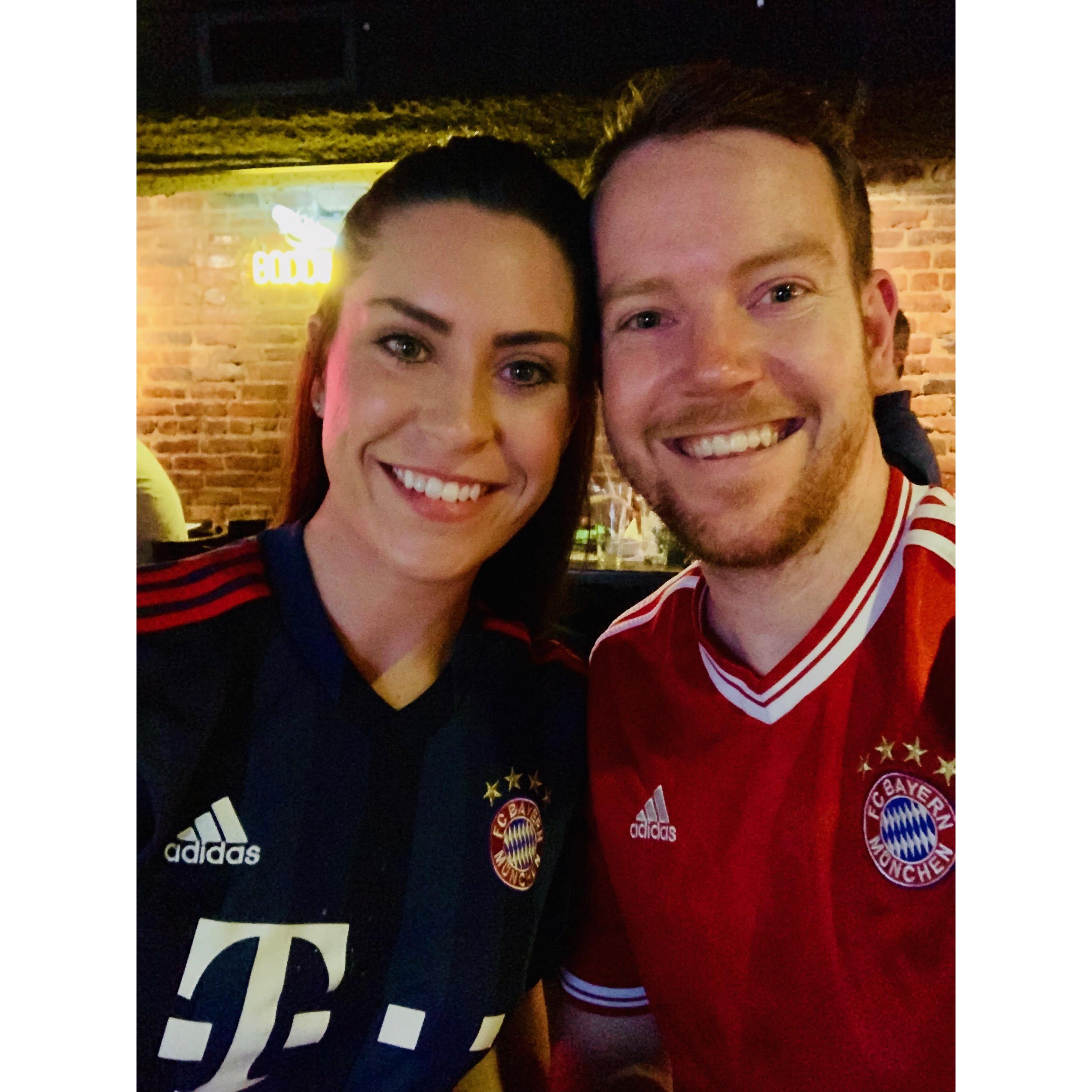 Cheering on Bayern-Munchen, Daniel's favorite soccer team.