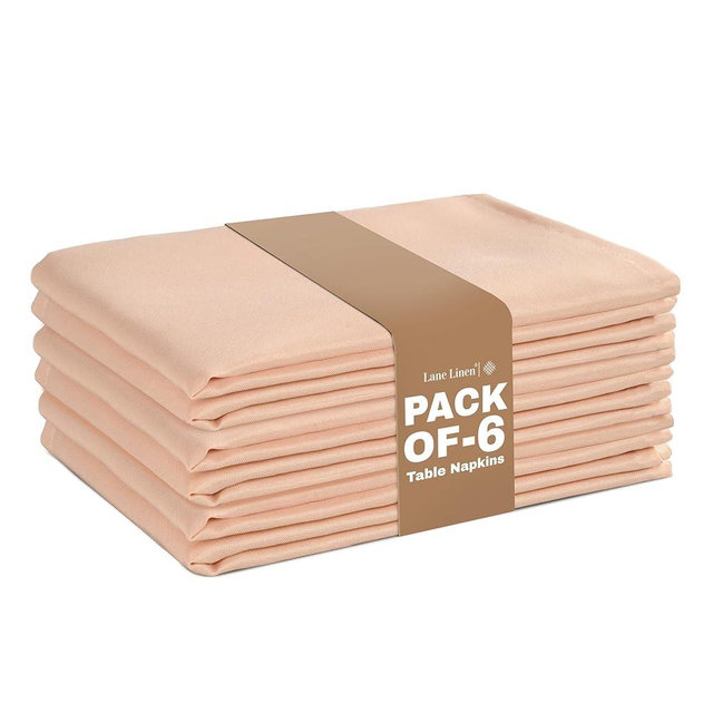 LANE LINEN Premium Cloth Napkins Bulk Set of 6-17 x 17 Inch - 100% Polyester Fabric - Durable, Elegant, Reusable Dinner Napkins with Hemmed Edges for Parties, Weddings and Restaurant - Peach Blush