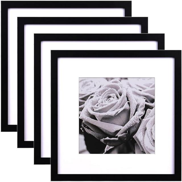 Yaetm 12x12 Picture Frames Black Set of 4, Square Photo Frame Displays 8x8 with Mat or 12x12 without Mat, Gallery Wall Frame Set, Multi Collage Frames for Wall Hanging