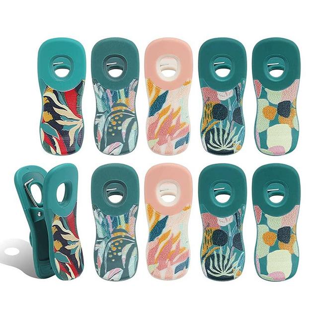 COOK WITH COLOR Cute Magnetic Bag Clips - 10 Pc. Set of Chip Clips and Snack Clips with Printed Designs- Kitchen and Food Bag Clips for Airtight Seal for Food Storage (Spring Time Floral)