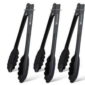 MSY BIGSUNNY 9 Inch Kitchen Food Tongs, Buffet Tongs, Serving Tongs, Black Aluminum Tongs - Set of 3