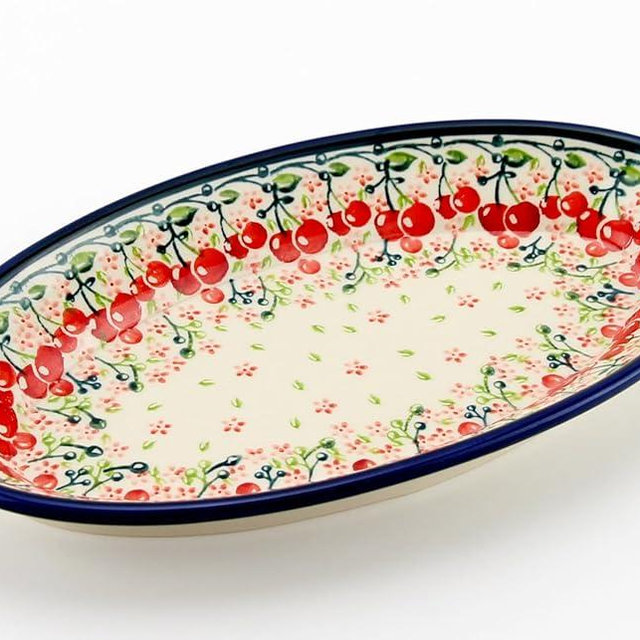 Polish Pottery Market Oval Serving Platter, 11” L, 6" W, 1.5” D, Handmade by Zaklady Ceramiczne Boleslawiec Poland, Stoneware Trays for Entertaining, Kitchen Dishes for Dinner.