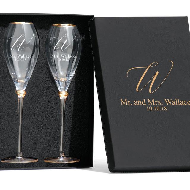 Personalized Gold rimmed Champagne Flutes...