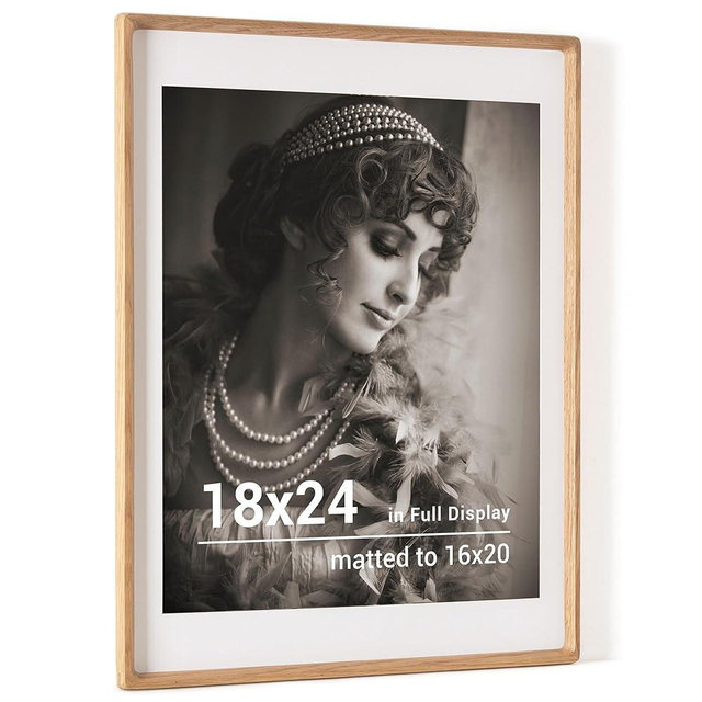 18 x 24 Poster Frame, USA-Sourced Oak Wood Picture Frame with HD Tempered Glass, Handcrafted Rounded Corner 18x24 Wooden Frames Matted to 16x20 Photos, Horizontal or Vertical Wall Display