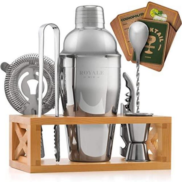 Mixology Bartender Kit with Stand - Rustproof Cocktail Set - Bar Sets for the Home with Cocktail Kit Cards - Bar Kit for Fun Drink Mixing Experiences - Stainless Steel Bartender Set - Bar Tool Set