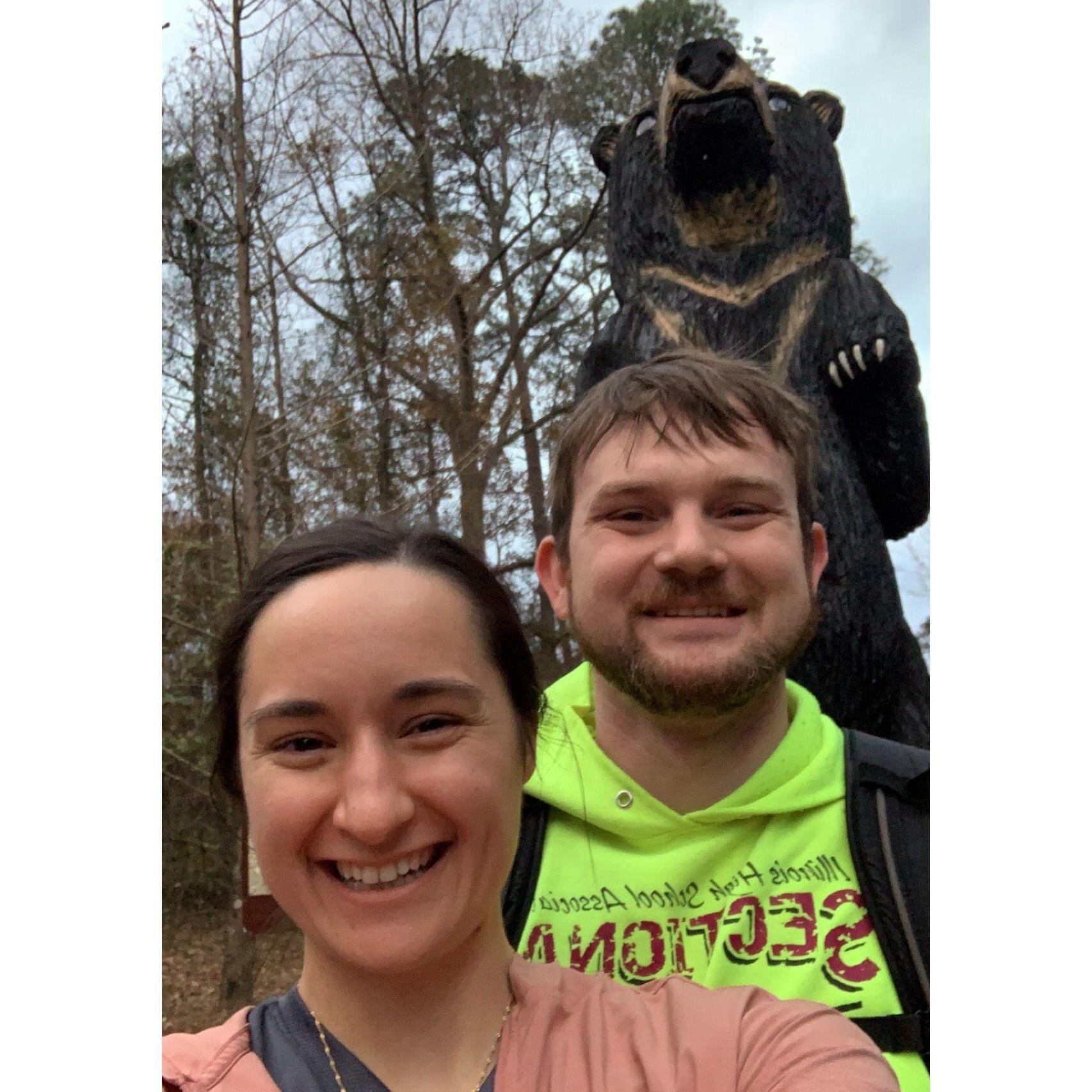 Biking through the Dismal Swamp, greeted by "Chessie" the bear, Chesapeake, VA, December 2021