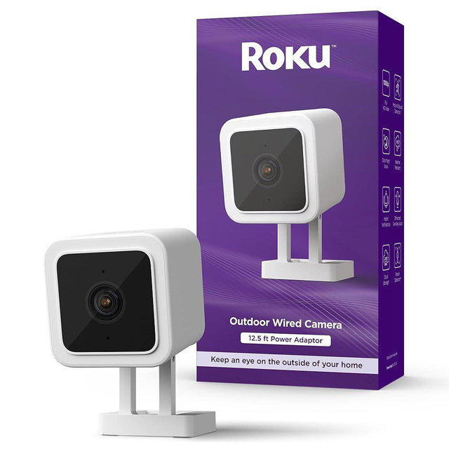 Roku Outdoor Camera for Home Security - IP65 Weather Resistant Wired Security Camera with 1080p HD Night Vision, Works with Alexa & Google, Motion & Sound Detection - 90-Day Subscription Included