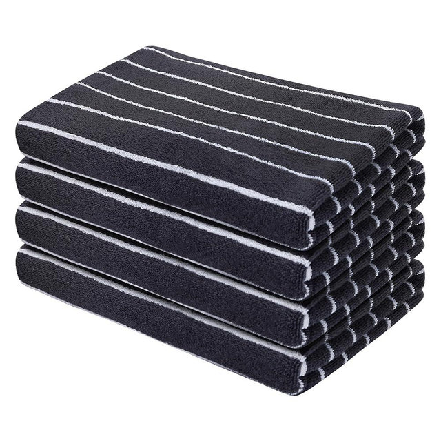 Organix Multi-Color Stripe 36"x72" Beach & Pool Towel - 4 Pack Large 100% Cotton Beach Towel - Soft & Highly Absorbent Colorful Contrast Adult Luxury Towels - Grey/Offwhite