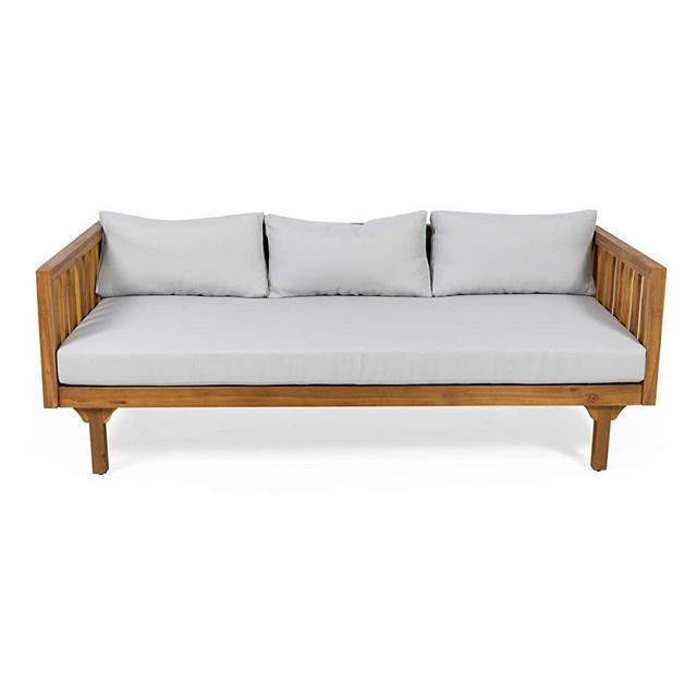 Christopher Knight Home Tina Outdoor 3 Seater Acacia Wood Daybed, Teak and Beige