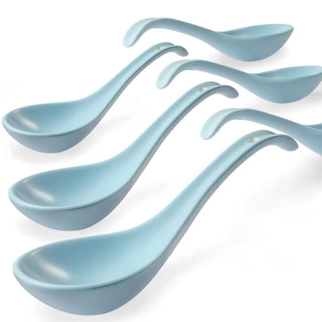Artena 6.75 inch Solid Asian Soup Spoon Set of 6, Blue