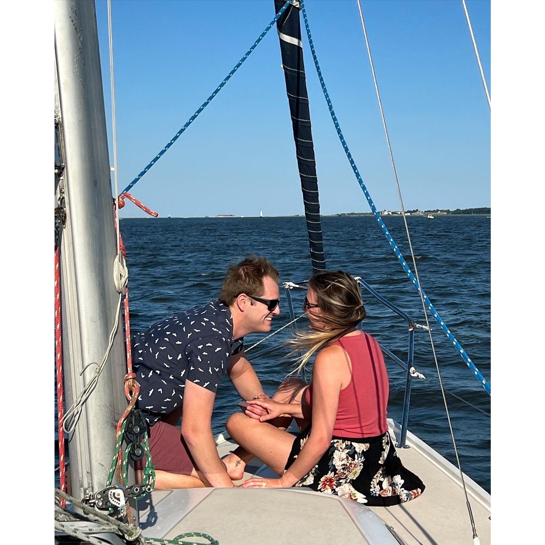 THE Proposal on a sailboat in Charleston, South Carolina. Shortly after we spent way too much money on a spoonful of caviar. I blame the post-proposal high.