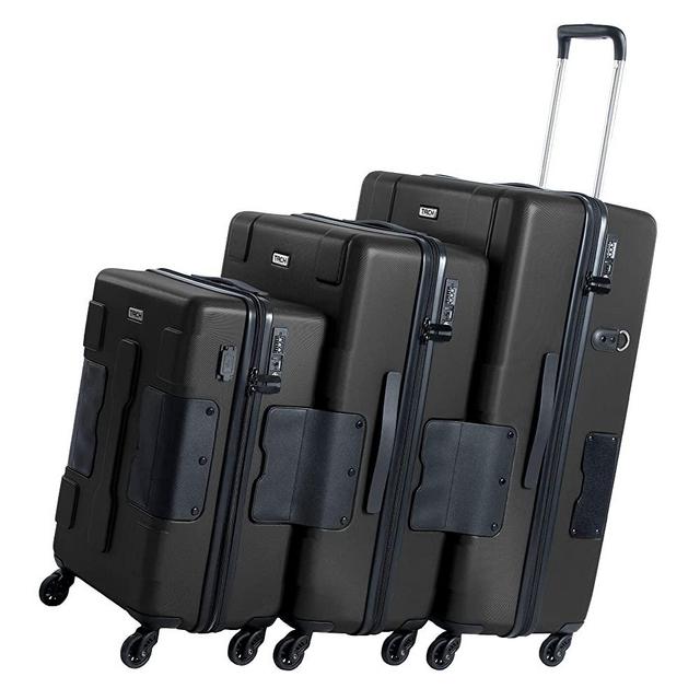 TACH V3 Hard Shell 3 Piece Luggage Set - 22, 24 & 28 inch Luggage | Carry On, Medium & Large Checked Suitcases | Patented Built-In Connecting System | Rolling Suitcase Links 6 Bags (Black)