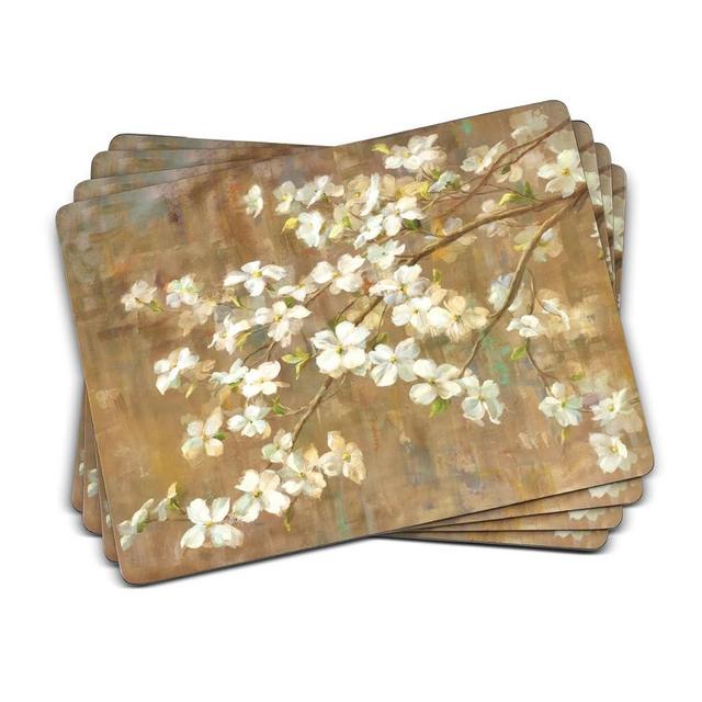 Pimpernel Dogwood in Spring Placemats - Set of 4 Rectangular Cork Backed Table Mats with Floral Blossoms - Heat & Stain Resistant Surface for Seasonal Table Decor & Spring Dining Accents