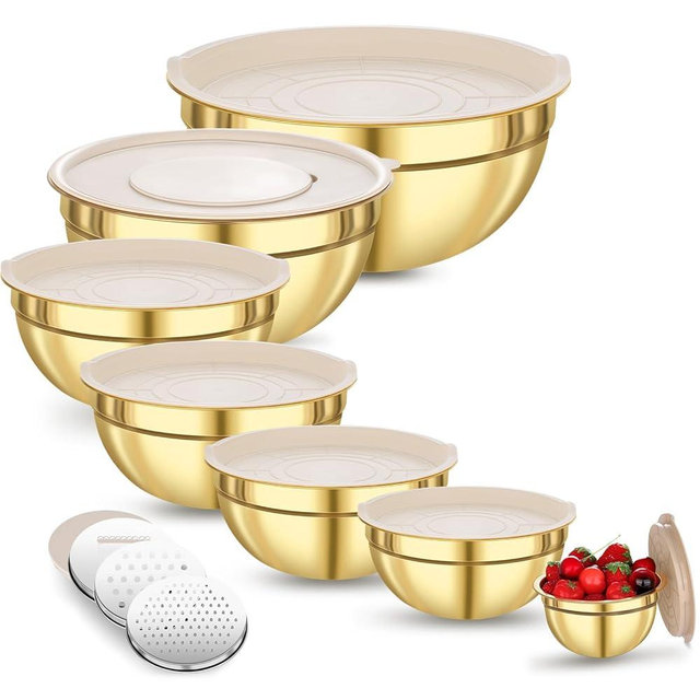 KesaPlan Mixing Bowls with Airtight Lids Set 7 PCS Stainless Steel Bowls with 3 Grater Attachments Nesting Metal Mixing Bowls,Size 4.5,4,3.5,2.1,1.5,1.1,0.7QT,Great for Mixing & Serving
