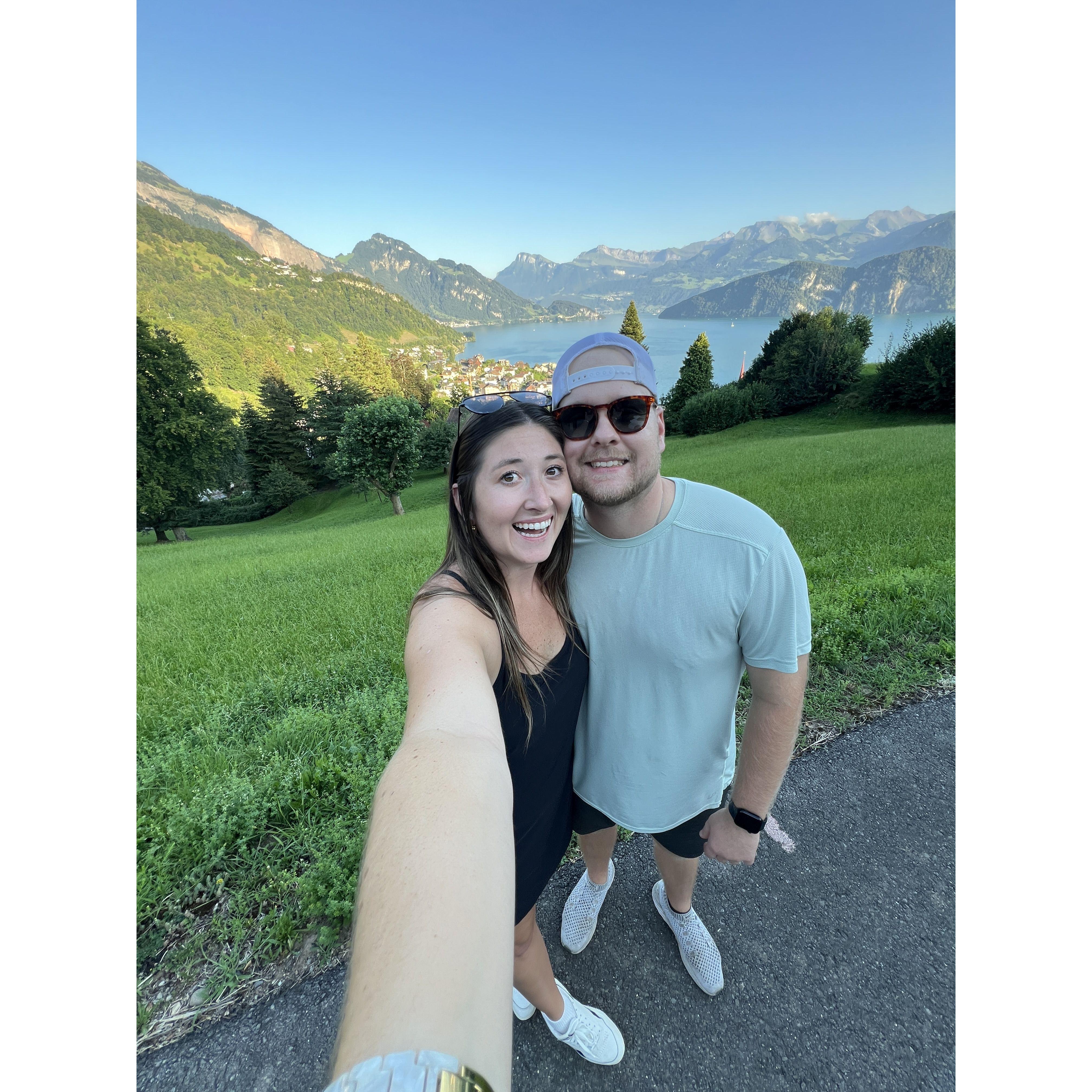 Josh's first trip to Switzerland, selfie taken right outside Kate's Papa's house