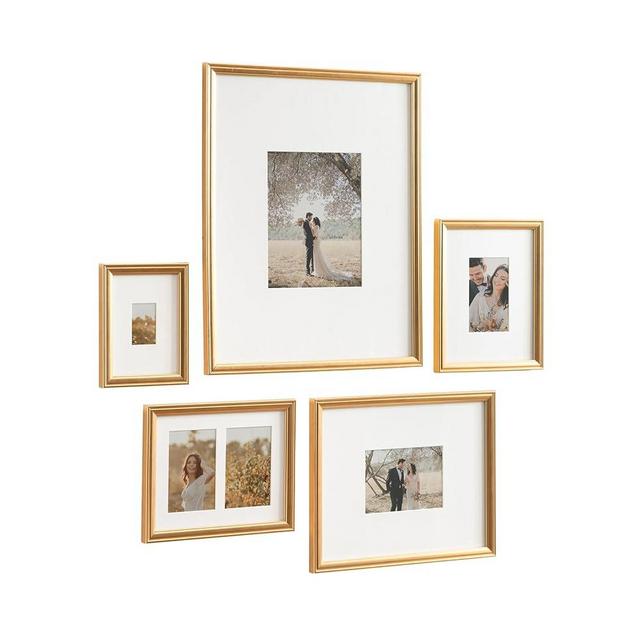 Kate and Laurel Adlynn Traditional Picture Frame Set, Set of 5, Varying Sizes, Gold, Vintage Wall Frame Set Collection with Hanging Template for Gallery Wall Picture Frame Display