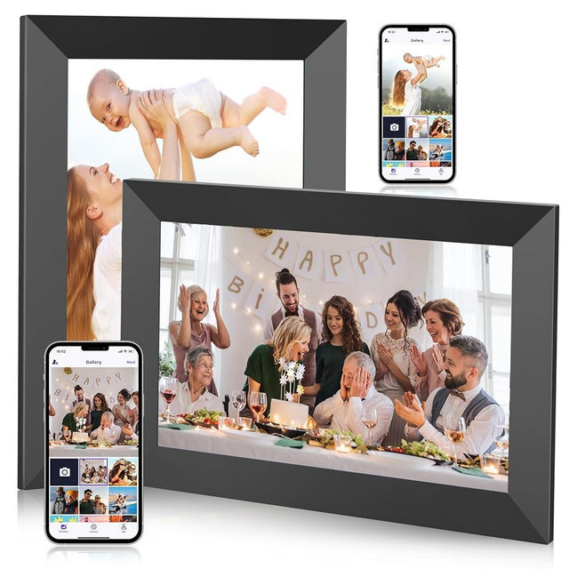 MaxAngel 2 Pack Digital Picture Frame 10.1 Inch WiFi Electronic Photo Frame 32GB Storage SD Card Slot Desktop IPS Touch Screen HD Display Auto-Rotate Slideshow Share Videos Photos Remotely Via App