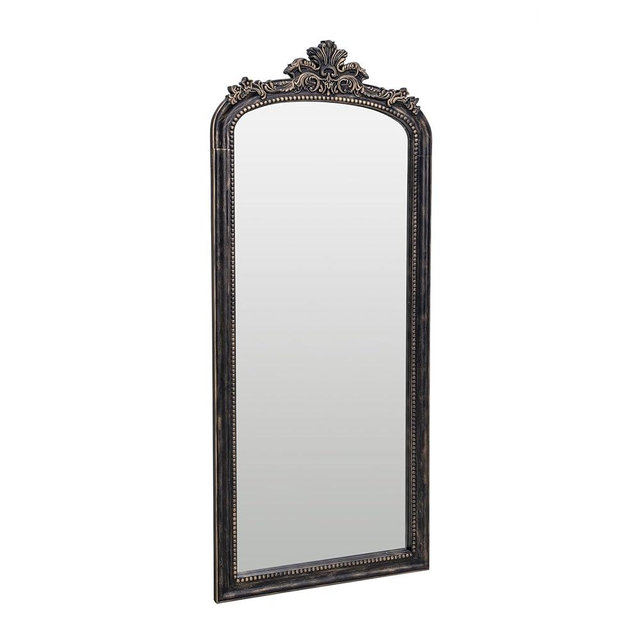 PILIHOME Vintage Black Gold Full Length Mirror - 60x25 inch, Antique Floor Mirror Leaning, Baroque Ornate Full Body Wall Mirror for Bedroom, Living Room, Entryway | Solid Wood