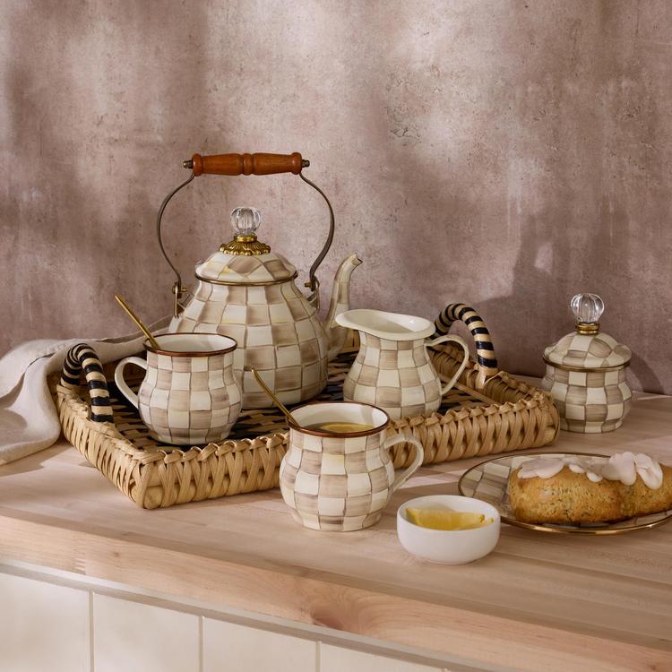 MacKenzie-Childs, Mocha Check Stainless Steel Tea Kettle | Zola