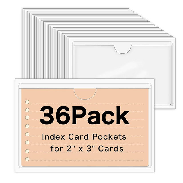 36 Pack 2" x 3" Index Card Holder Adhesive Plastic Label Holders Clear Tote Bag Labels Stickers for Organizing Storage Bins Library Card Shelves
