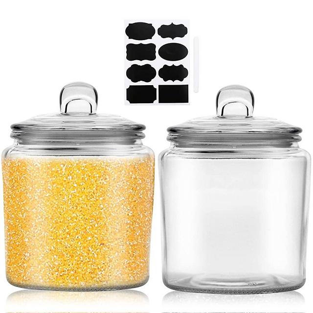 Glass Storage Jar with Lids,35-OZ Clear Food Storage Containers- Airtight Food Jars for Flour, Snacks,Cookies, Candy(Set of 2)