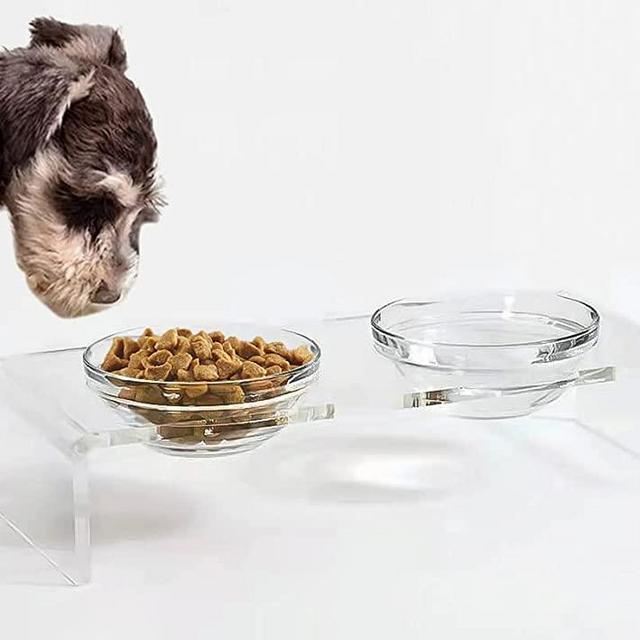 Acrylic Elevated Dog and Cat Pet Feeder - Raised Clear Feeding Stand for Cats and Small Dogs with 2 Set Removable Food and Water Bowls,Perfect for Pets Puppies Small Dogs and Cats