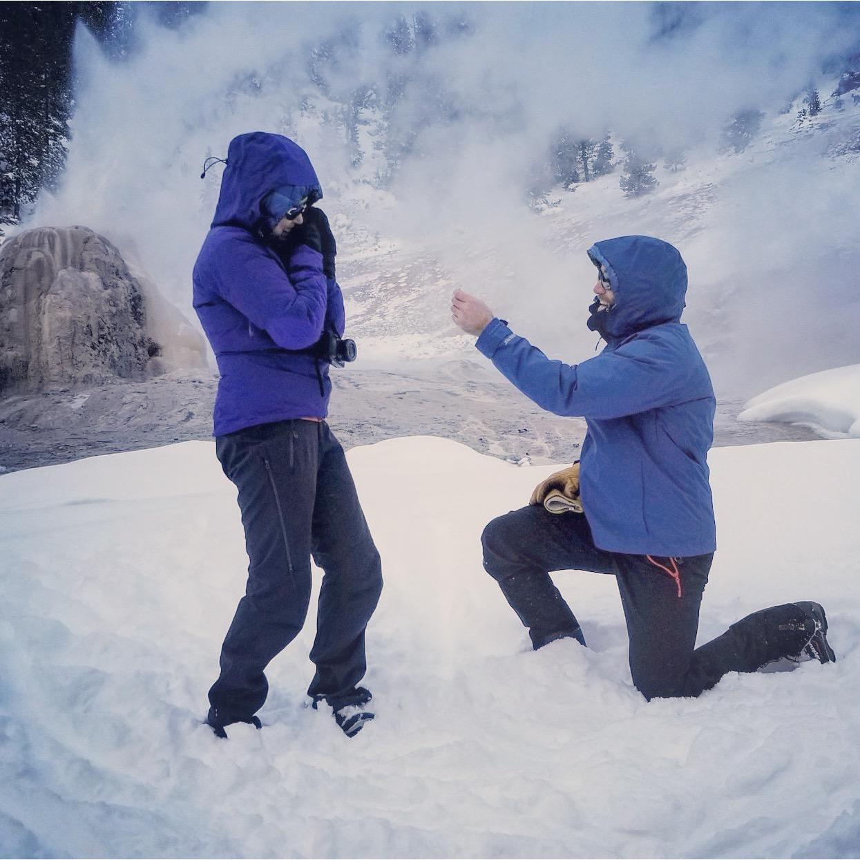 When Mike popped the question! Lone Star Geyser, Yellowstone National Park, Jan 2019