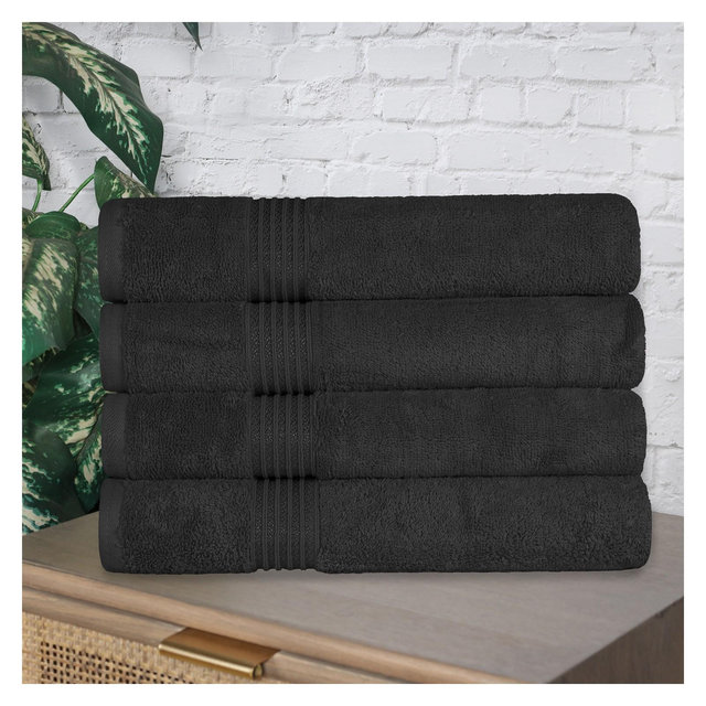 Premium Cotton Ultra-Plush Absorbent Medium Weight Luxury Towel Set, Black - Blue Nile Mills
