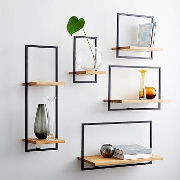 Wall Shelfmate Wood & Metal Wall Shelves Collection 4 Piece- Oak/Black