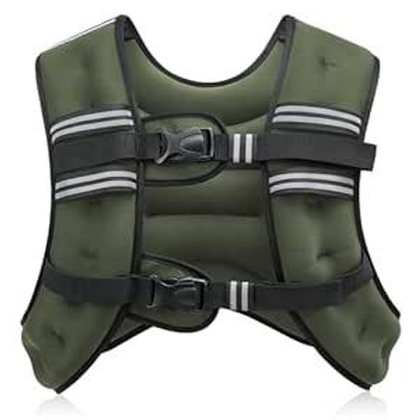 ZELUS Weighted Vest 20lb Army Green Weight Vest with Reflective Stripe for Workout, Strength Training, Running, Fitness, Muscle Building, Weight Loss, Weightlifting