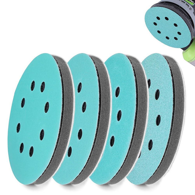 WORKPRO 5 Inch Orbital Sander Interface Pads and Sanding Discs, 4 Foam Buffer Pads & 8 Grit Sandpaper (80/120/240/320), 8 Hole Hook and Loop Soft Cushion Sponge Backing for Sander